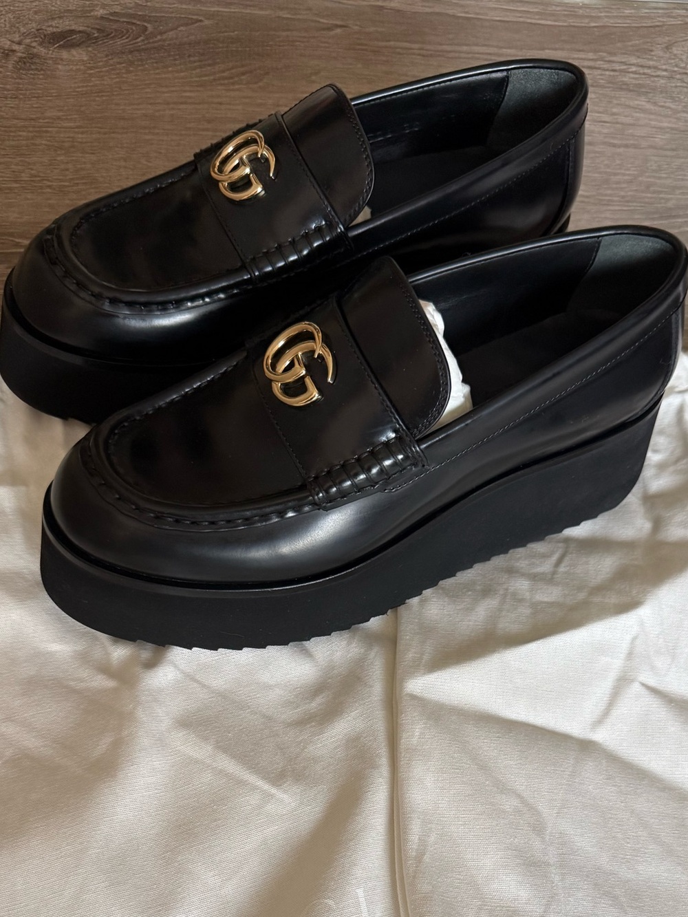 Gucci GG Platform Loafers with Gold Hardware